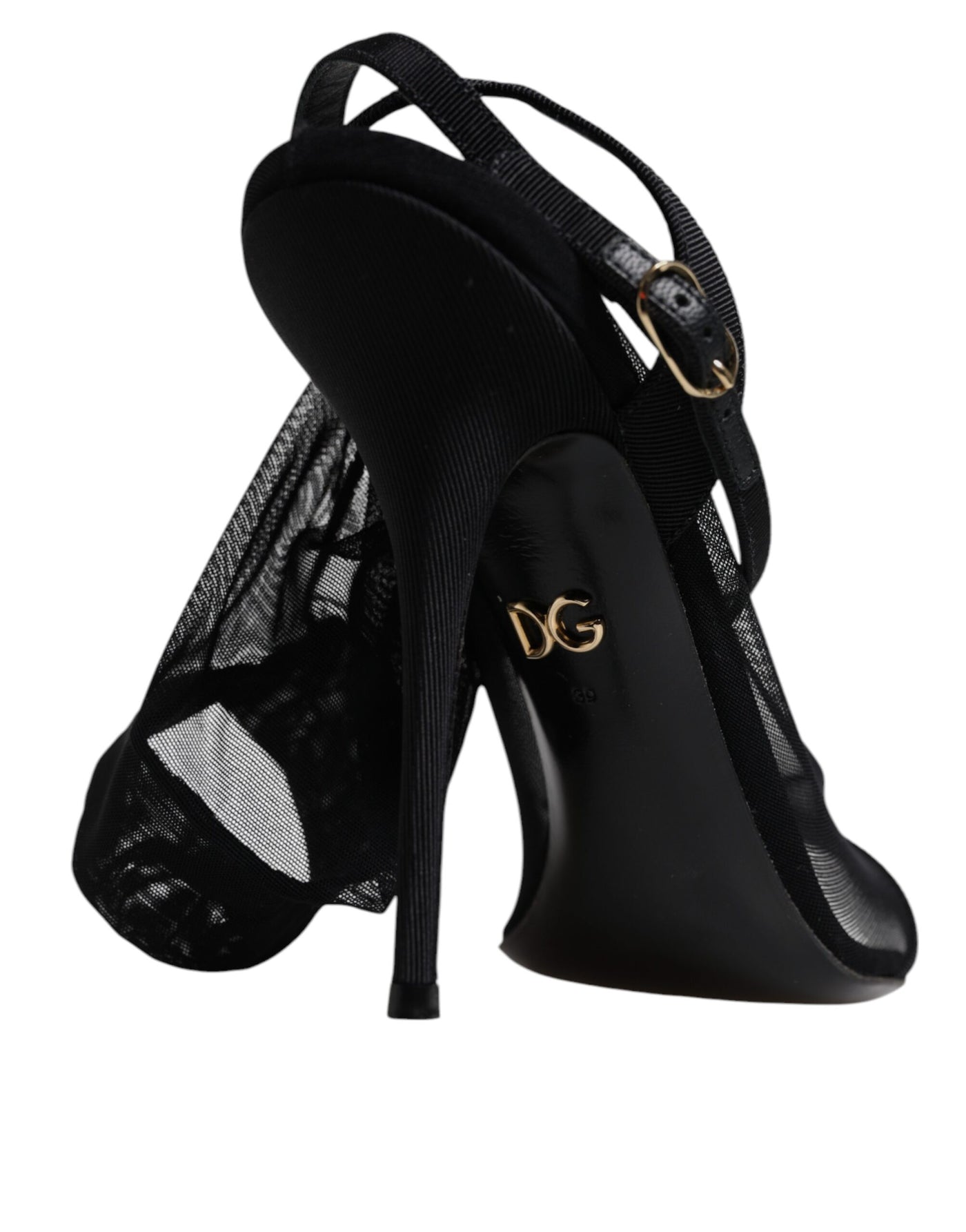 Black Tulle Stretch Heels Sandals Shoes