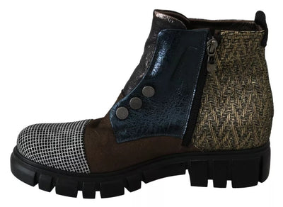Multicolor Leather Suede Zipper Ankle Boots Shoes