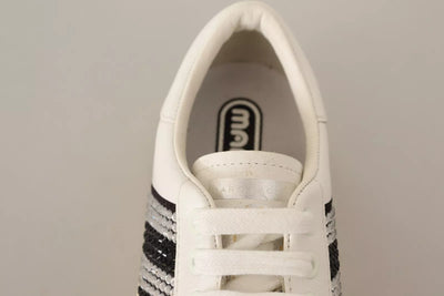 White Leather Crystal Embellished Sneakers Shoes