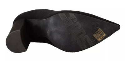 Black Suede Logo Socks Block Heel Ankle Boots Shoes