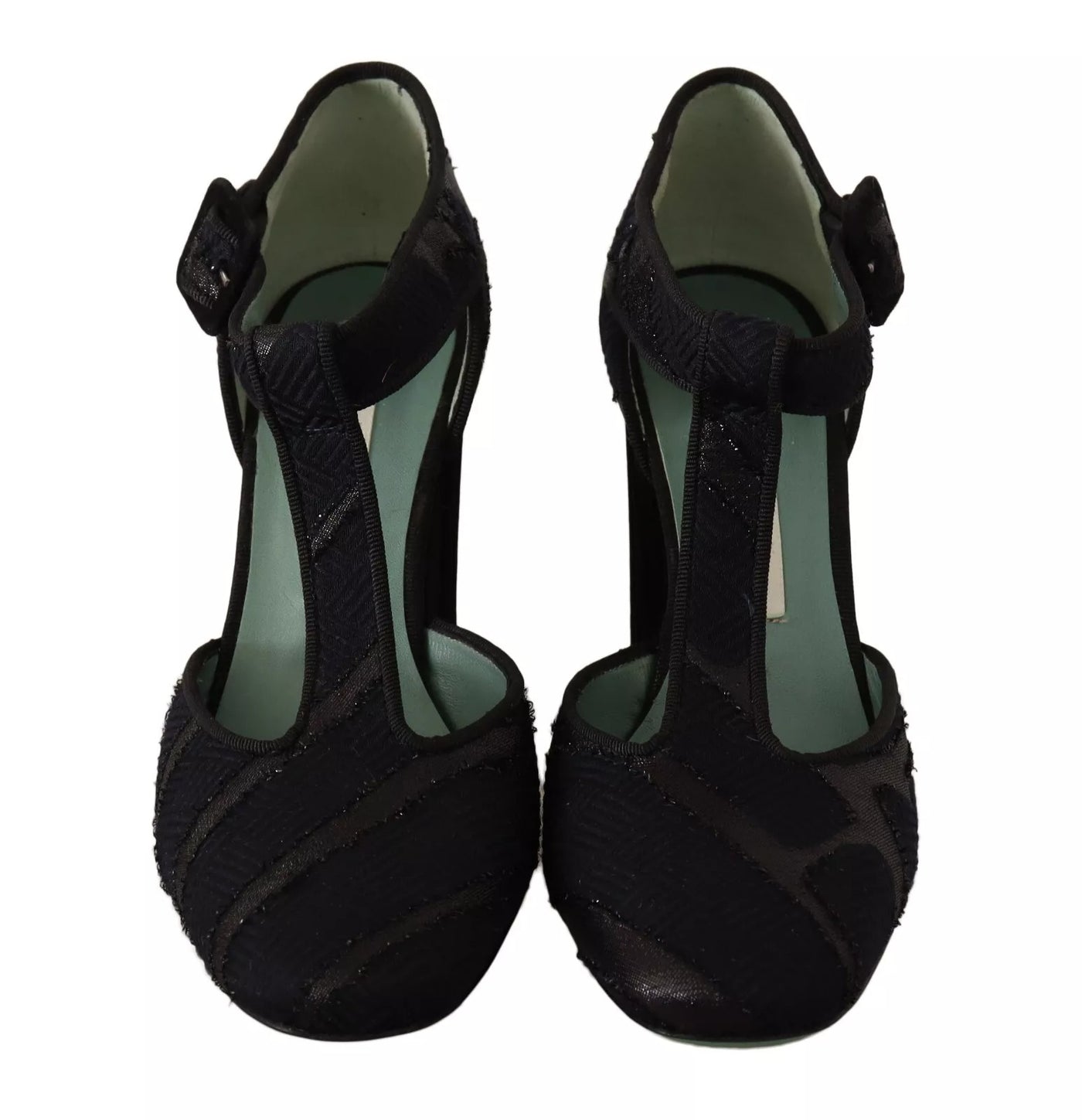 Black Suede Leather Block Heels Sandals Shoes
