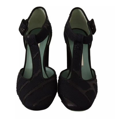 Black Suede Leather Block Heels Sandals Shoes