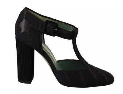Black Suede Leather Block Heels Sandals Shoes