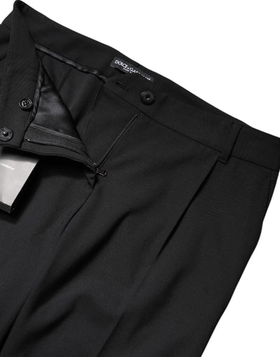 Black Wool High Waist Boot Cut Dress Pants