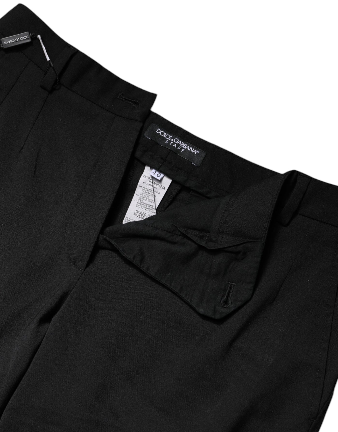 Black Polyester High Waist Slim Pants