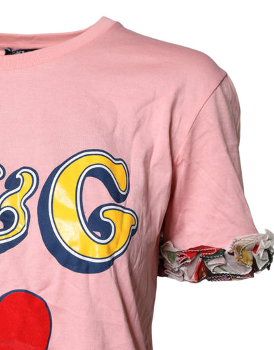 Pink Logo Print Cotton Crew Neck Tee T-shirt