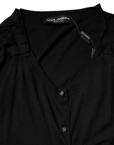 Black Button Down Short Sleeve Blouse Top