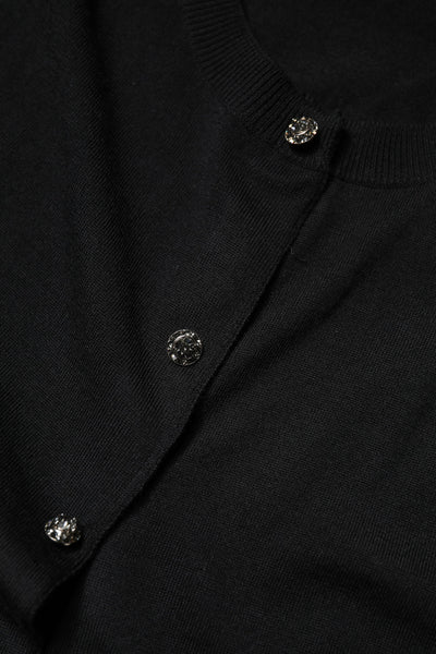 Black Button Down Short Sleeve Blouse Top