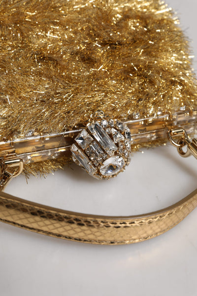 Gold Vanda Chain Strap Tinsel Crystal Evening Clutch Bag