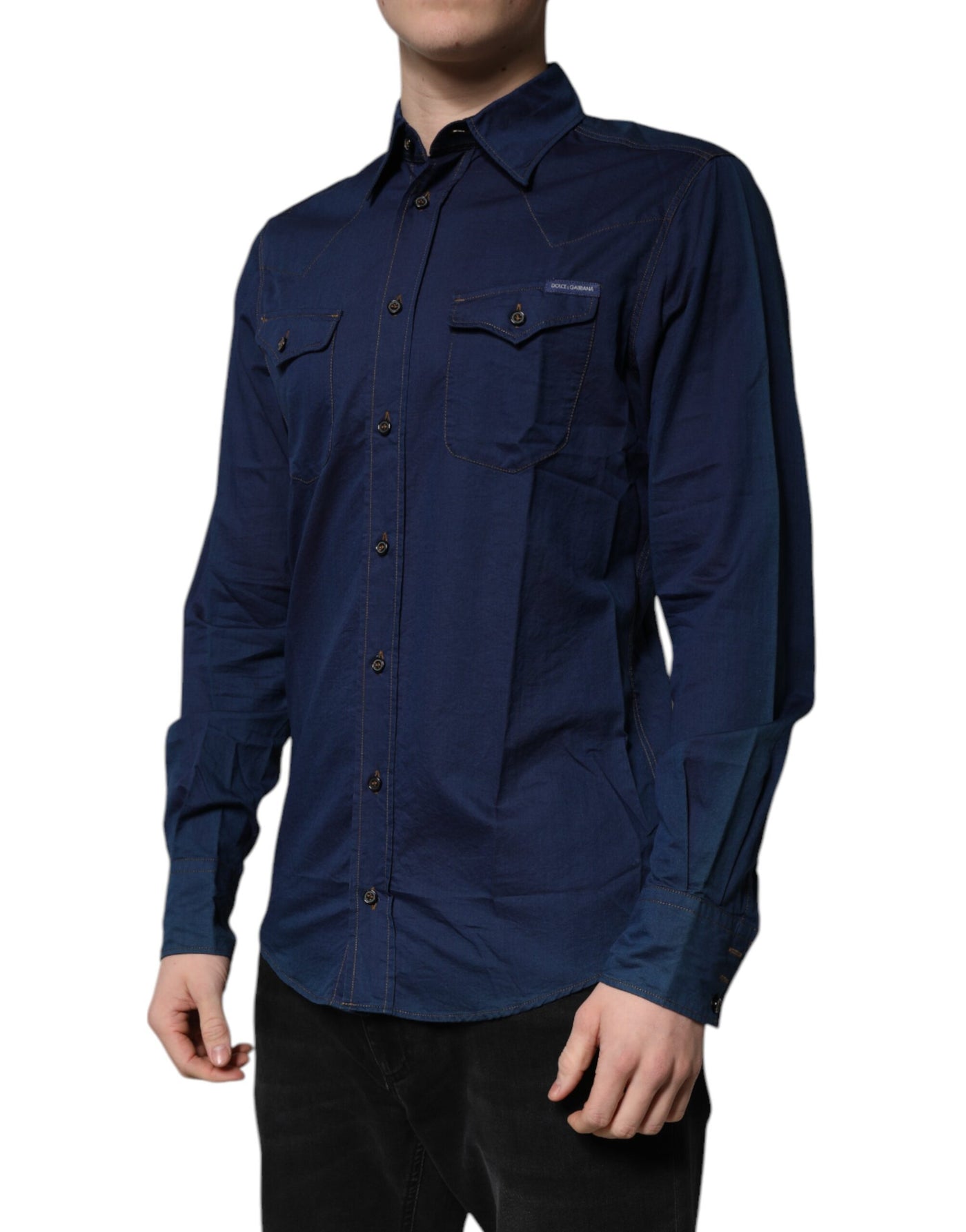 Dark Blue Cotton GOLD Dress Formal Shirt