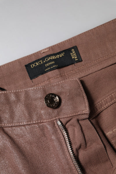 Brown Cotton High Waist Tapered Denim Jeans