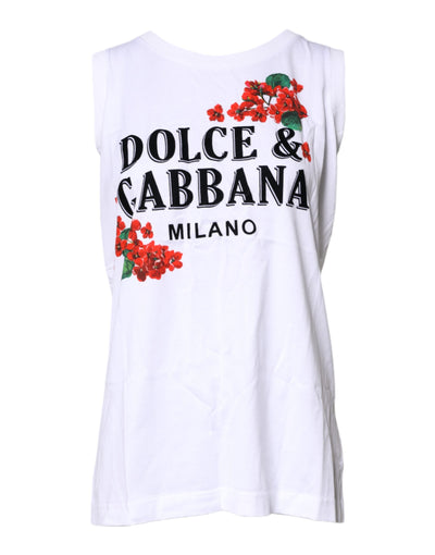 White Floral Printed Cotton Sleeveless T-shirt