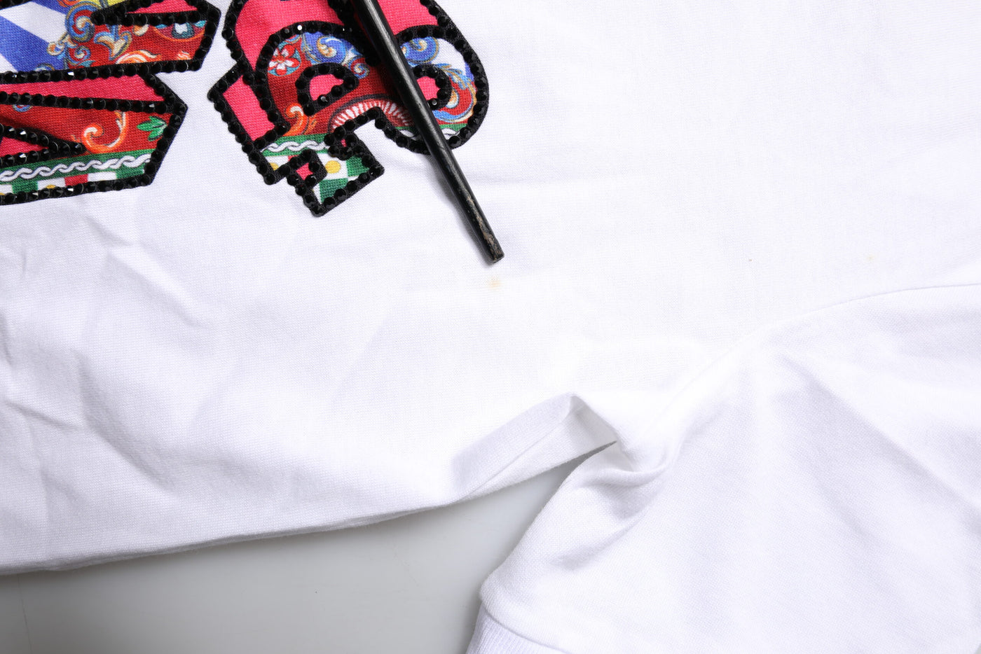 White Cotton Logo Print Round Neck T-shirt