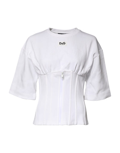 White Cotton Blend 3/4 Sleeves Blouse Top