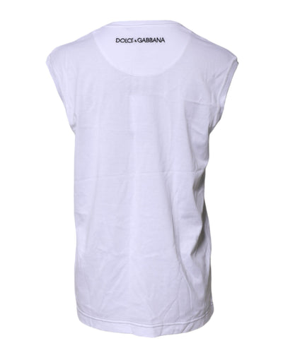 White Cotton Sleeveless Printed Tank T-shirt