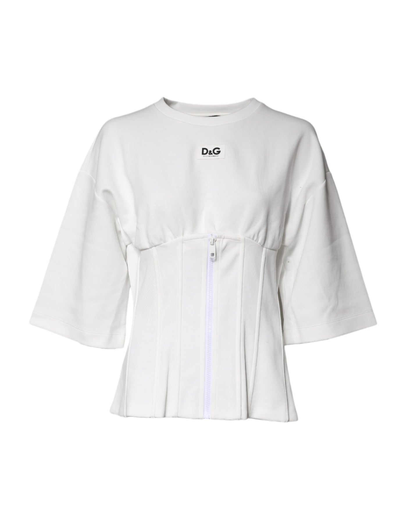 White Cotton Blend 3/4 Sleeves Blouse Top