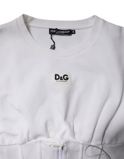 White Cotton Blend 3/4 Sleeves Blouse Top