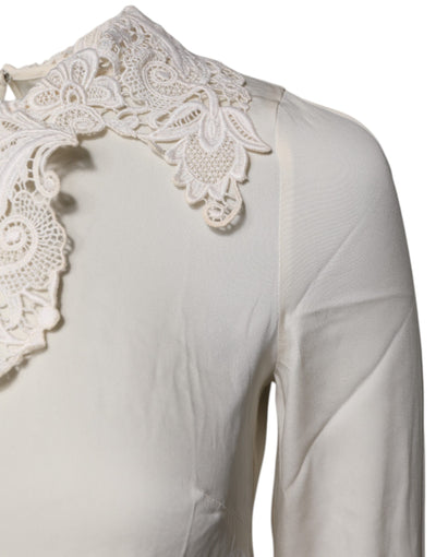 Cream Floral Lace Long Sleeves Blouse Top