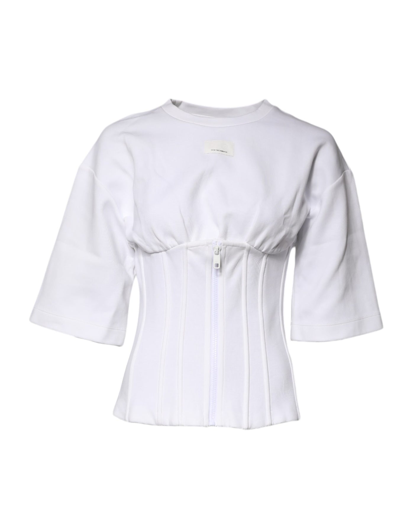 White Cotton Blend 3/4 Sleeves Blouse Top