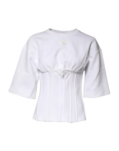 White Cotton Blend 3/4 Sleeves Blouse Top