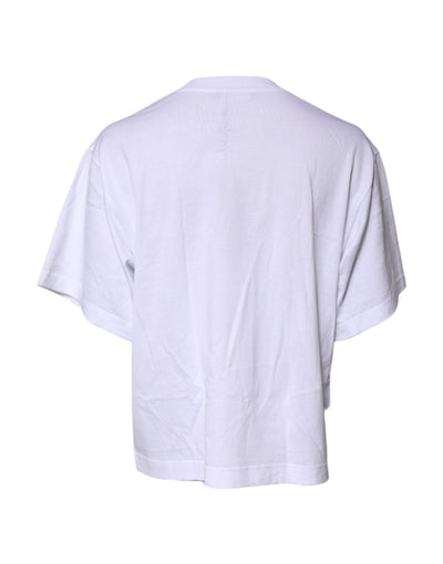 White Printed Round Neck Top Cotton T-shirt