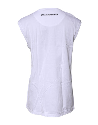 White Cotton Sleeveless Printed Tank T-shirt