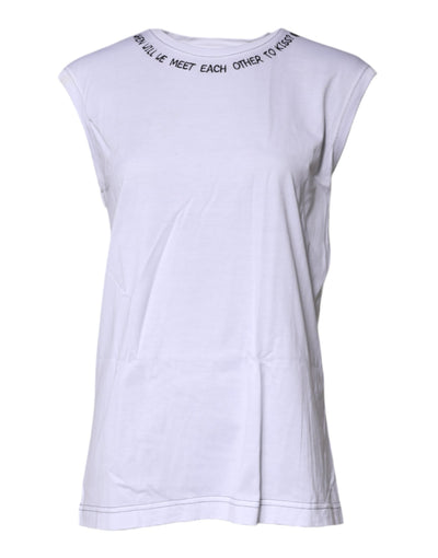 White Cotton Sleeveless Printed Tank T-shirt