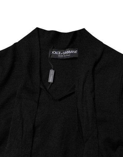 Black Cashmere Ascot Collar Long Sleeve Top
