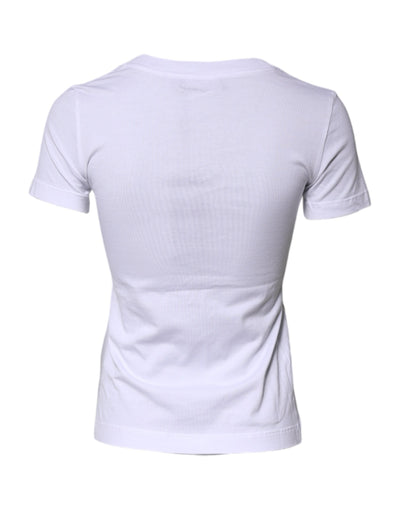 White Floral Print Cotton Crew Neck T-shirt