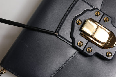Black Leather Logo Gold Crossbody Purse Bag