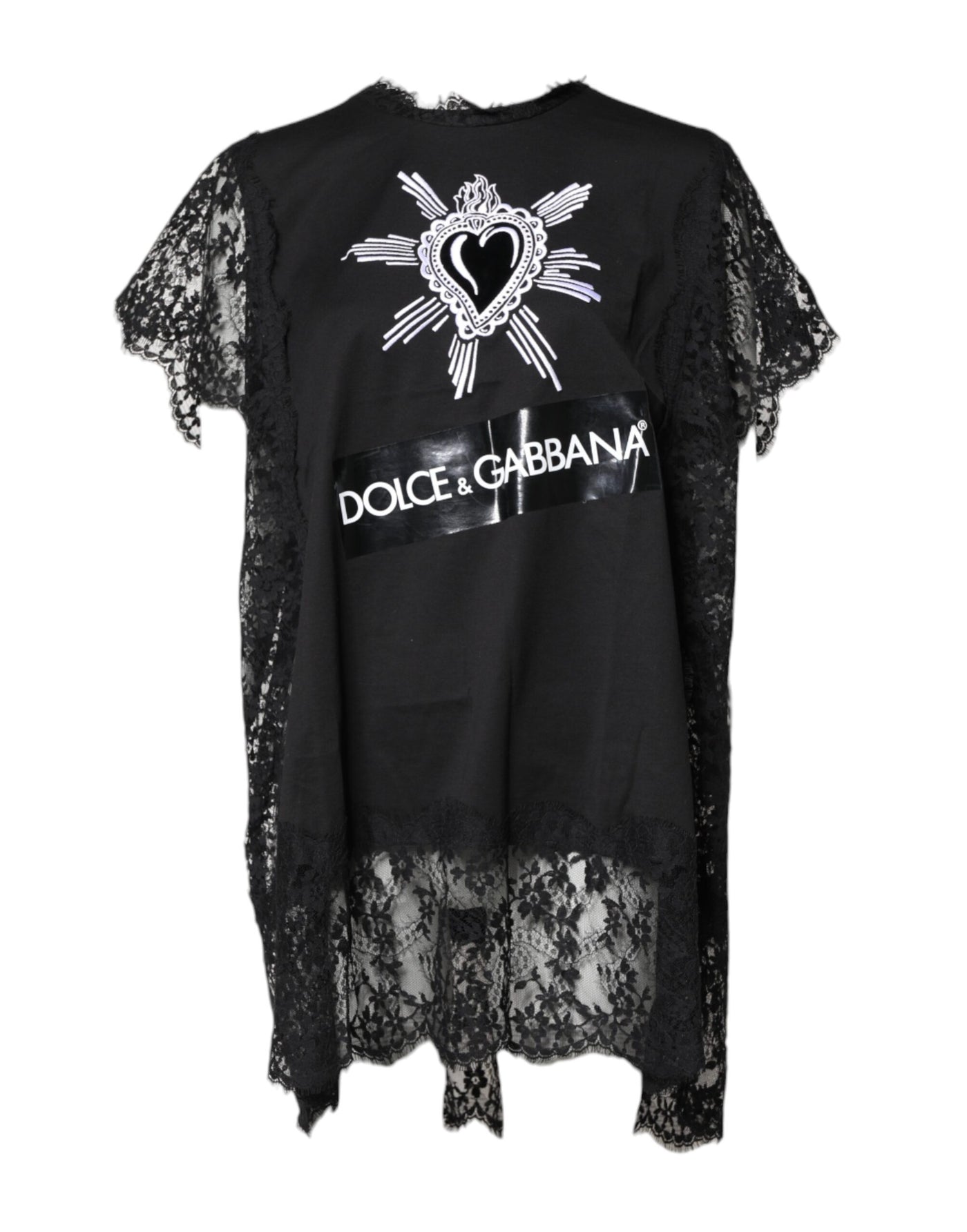 Black Lace Sheer Sacred Heart Crew Neck Top