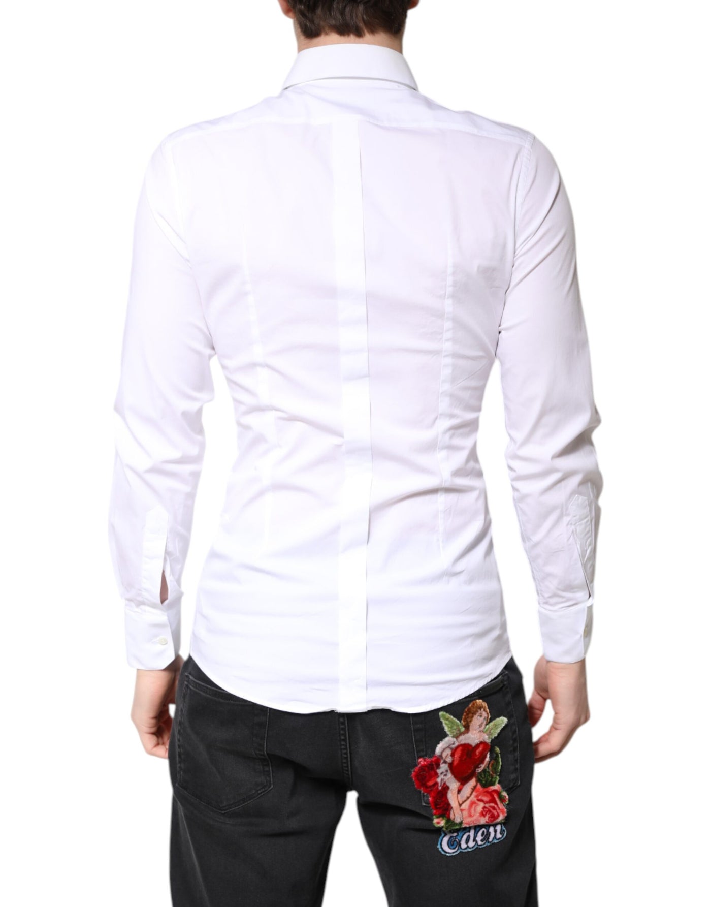 White Cotton GOLD Dress Formal Collared Shirt