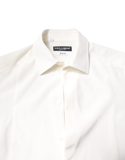 White Silk GOLD Dress Formal Collared Shirt