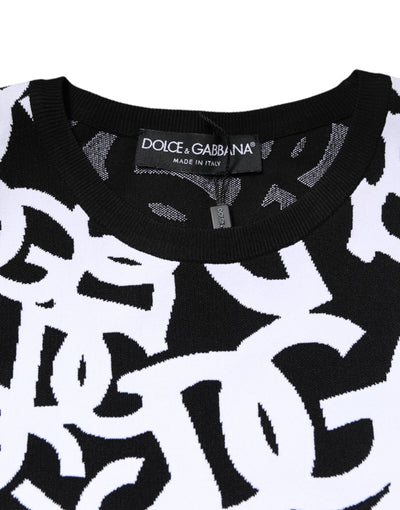 Black White Logo Print Women Pullover Sweater