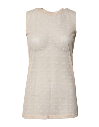 Ivory Nylon Logo See Through Sleeveless Tank Top