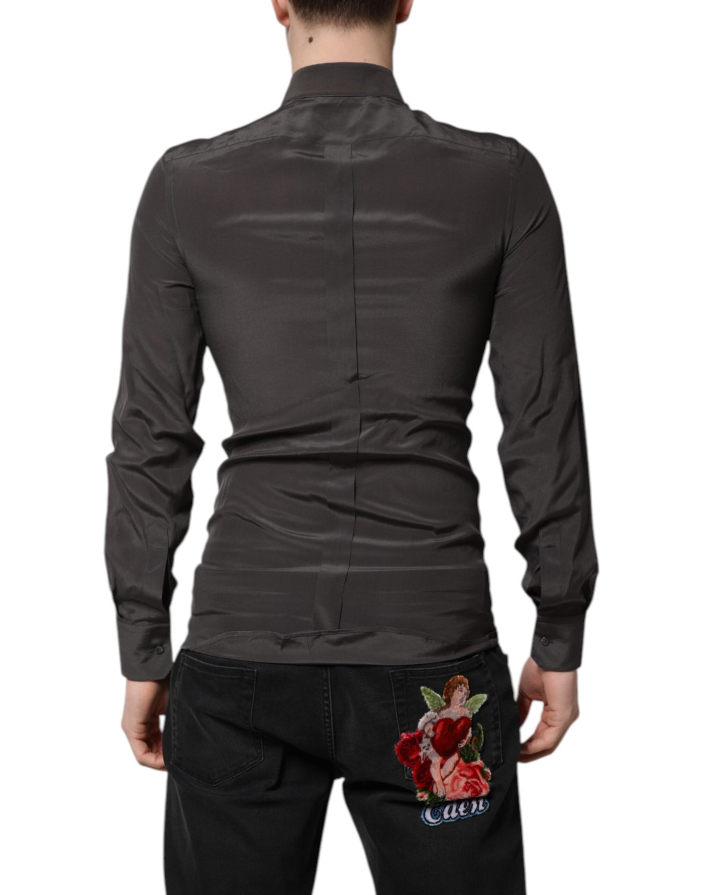 Dark Gray Silk GOLD Dress Formal Shirt