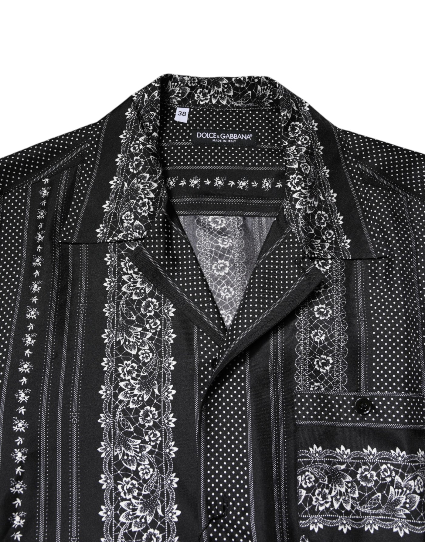 Black Silk Floral Print Short Sleeves Shirt
