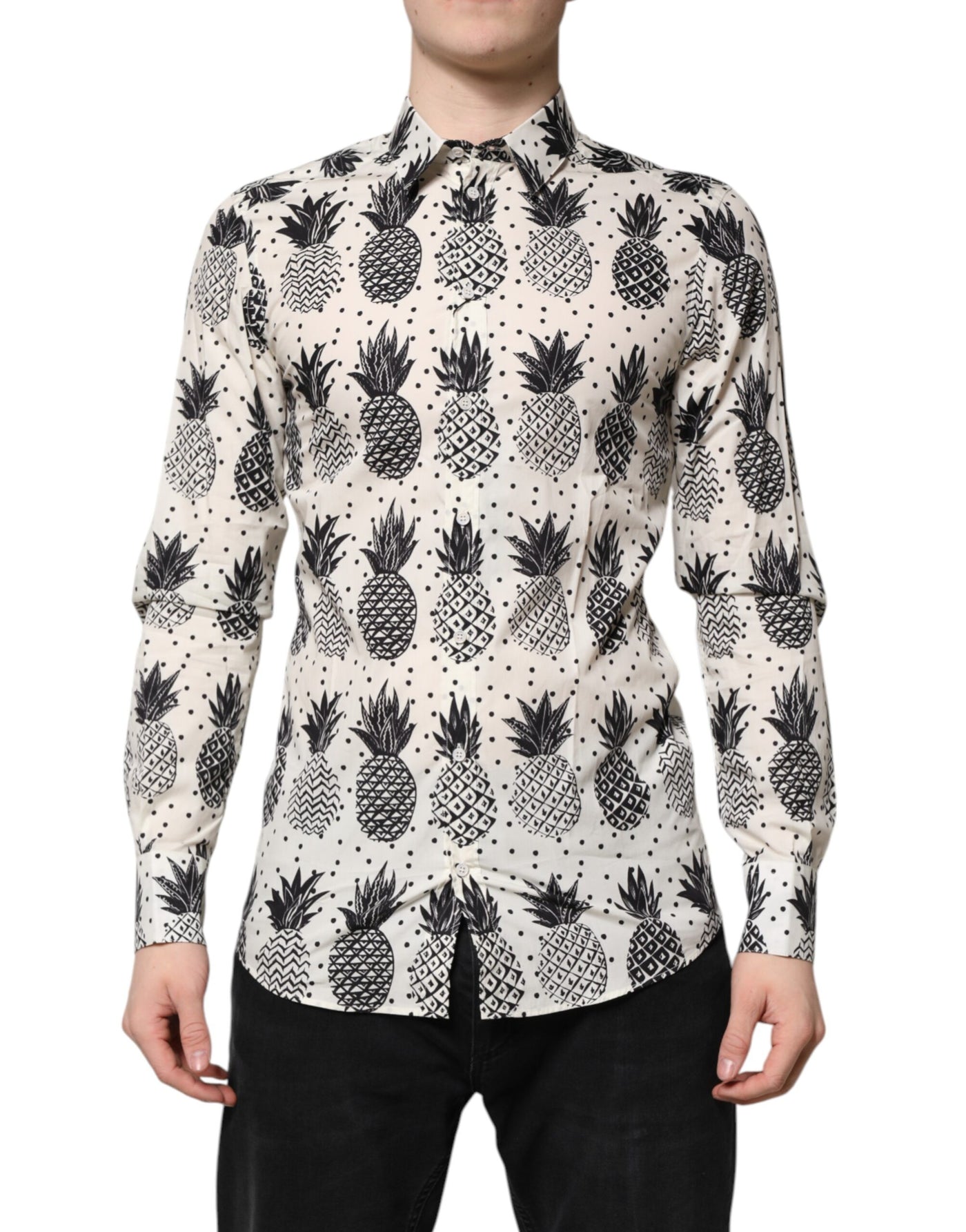 White Pineapple Print Long Sleeve GOLD Shirt