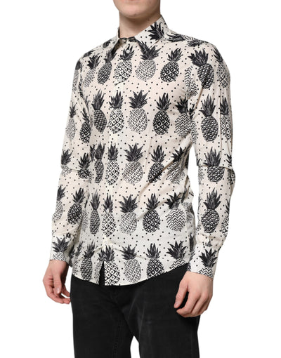 White Pineapple Print Long Sleeve GOLD Shirt