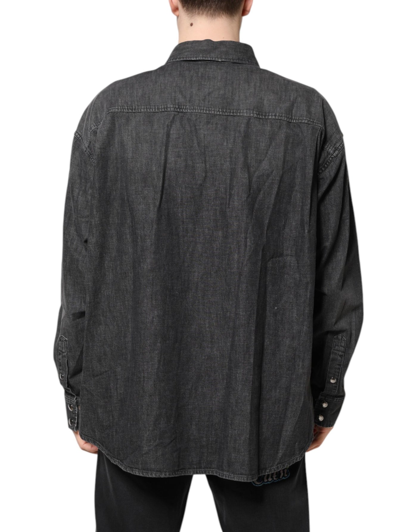 Gray Long Sleeves Button Down Denim Shirt