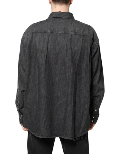 Gray Long Sleeves Button Down Denim Shirt