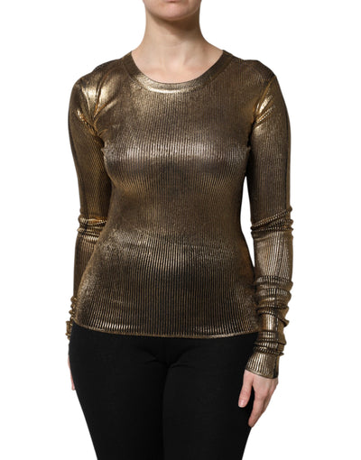 Gold Round Neck Long Sleeve Pullover Top
