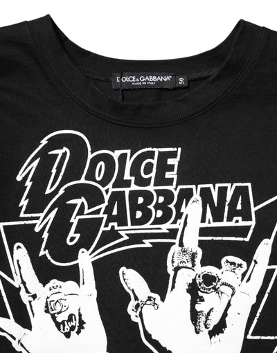 Black Cotton Printed Short Sleeves T-shirt
