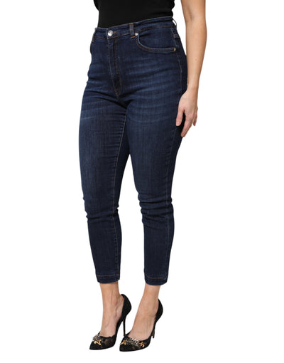 Blue Cotton High Waisted Cropped Denim Jeans