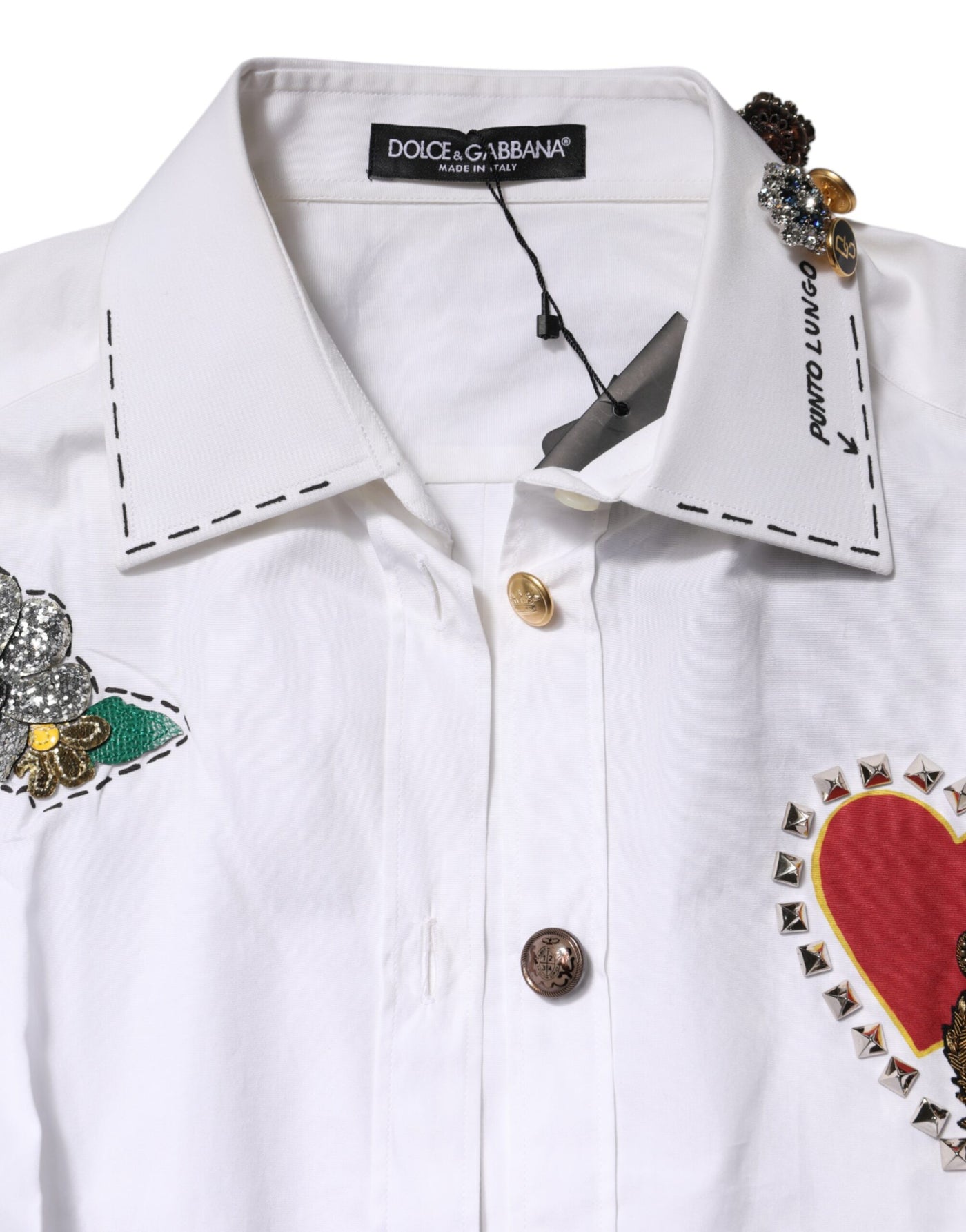 White Cotton Floral Embellished Shirt Top
