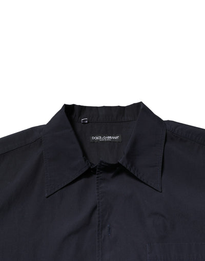 Dark Blue Cotton Short Sleeves Casual Shirt