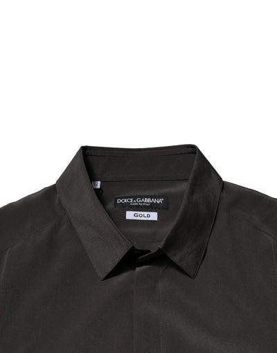 Dark Brown Silk GOLD Men Dress Formal Shirt