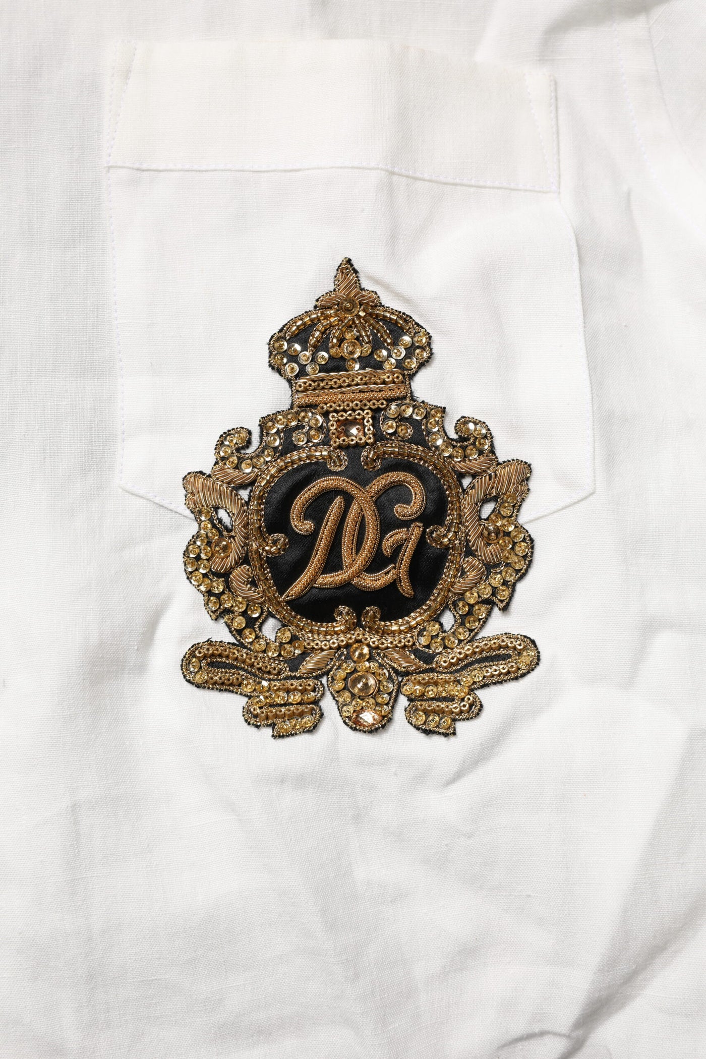 White DG Crown Embellish Dress Formal Shirt