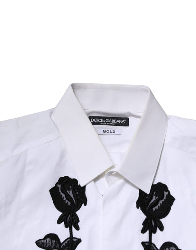 White Floral Embroidery Men GOLD Formal Shirt