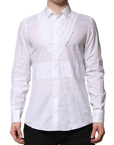 White Cotton Ruffled Detailing Formal Shirt